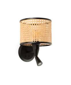 Faro Barcelona MAMBO Επιτοίχιο Φωτιστικό Μαύρο-Ρατταν Φωτιστικό με Αναγνώστη – 64309-47