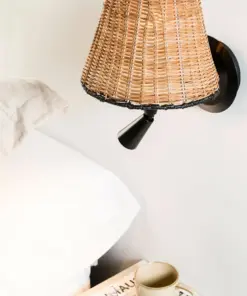 Faro Barcelona SUMBA Επιτοίχιο Φωτιστικό E27 15W σε Μαύρο/Ραττάν με Αναγνώστη LED 3W 3000K – 64309-71