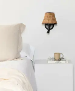 Faro Barcelona SUMBA Επιτοίχιο Φωτιστικό E27 15W σε Μαύρο/Ραττάν με Αναγνώστη LED 3W 3000K – 64309-71