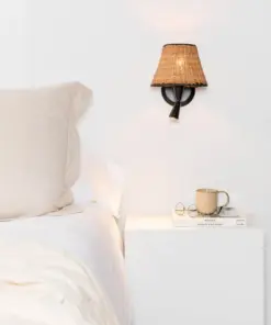 Faro Barcelona SUMBA Επιτοίχιο Φωτιστικό E27 15W σε Μαύρο/Ραττάν με Αναγνώστη LED 3W 3000K – 64309-71