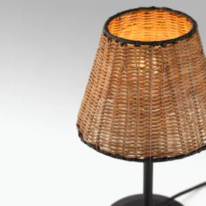 Faro Barcelona SUMBA S Μίνι Επιτραπέζιο Φωτιστικό  E27 σε Μαύρο/Ραττάν 15W   – 64317-71