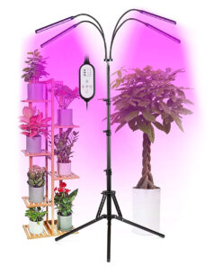 GloboStar® 85956 Grow Light Full Spectrum LED Φωτιστικό Ανάπτυξης Φυτών Γλάστρας με 4 Κινούμενες Κεφαλές & Τρίποδο 150cm SMD 2835 20W 180° AC230V IP20 με Dimmer & Timer Εσωτερικού Χώρου για Κάλυψη Επιφάνειας 1m x 1m Πλήρους Φάσματος Φωτισμού