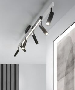 Φωτιστικό Οροφής Zeno Πτυσόμενο Βουρτσιμένο Αλουμίνιο με 6x650lm LED Spot Μαύρα & Γραμμικό 2200lm CCT Dimmable με Τηλεχειριστήριο Trio Lighting – 648310705
