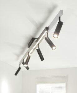 Φωτιστικό Οροφής Zeno Πτυσόμενο Βουρτσιμένο Αλουμίνιο με 6x650lm LED Spot Μαύρα & Γραμμικό 2200lm CCT Dimmable με Τηλεχειριστήριο Trio Lighting – 648310705