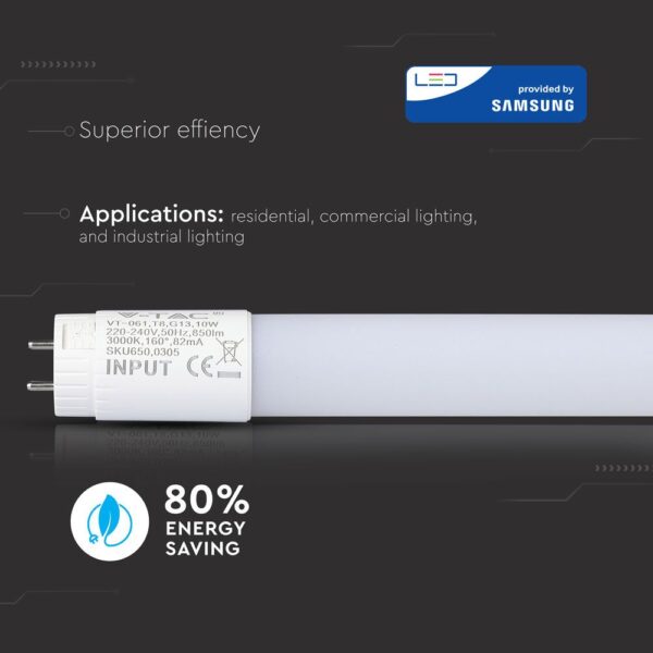 LED Λάμπα T8 G13 60cm 9W Rotation V-TAC PRO Samsung Chip 160° 850lm Θερμό 3000K – 21650