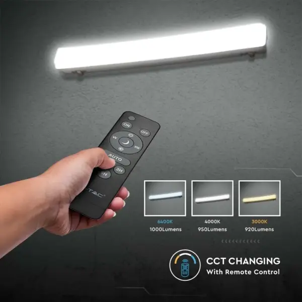 LED Ηλιακό Γραμμικό Φωτιστικό με Λευκό Σώμα και Χειριστήριο 18W V-TAC 120cm Αδιάβροχο  3000K-4000K-6400K – 6500