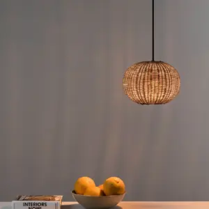 Faro Barcelona HAKA 250 Κρεμαστό Φωτιστικό E27 σε Μαύρο/Ραττάν 15W   – 65134-73