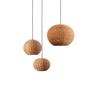Faro Barcelona HAKA 300 Κρεμαστό Φωτιστικό E27 σε Μαύρο/Ραττάν 15W   – 65134-74