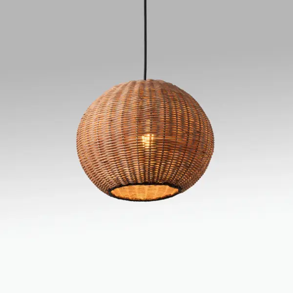 Faro Barcelona HAKA 300 Κρεμαστό Φωτιστικό E27 σε Μαύρο/Ραττάν 15W   – 65134-74