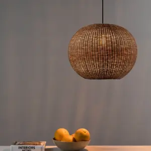 Faro Barcelona HAKA 300 Κρεμαστό Φωτιστικό E27 σε Μαύρο/Ραττάν 15W   – 65134-74