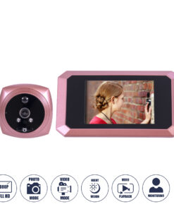 GloboStar® 86064 Επαναφορτιζόμενη Ψηφιακή Έξυπνη Camera Εξώπορτας 90° Μοιρών με Έγχρωμη Οθόνη 4.1″ Inches – USB – Νυχτερινή Όραση με LED IR – Κουδούνι – Ροζ