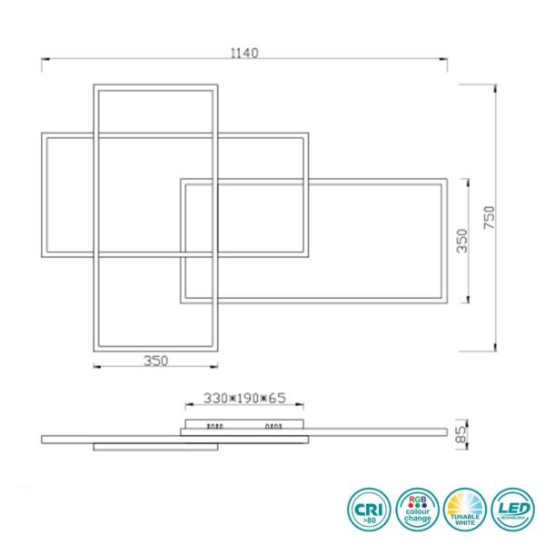 Φωτιστικό Οροφής Trio Lighting LED 40W  Ανθρακί Μεταλλικό Dimmable 3400lm RGB+3000-6000K με Τηλεχειριστήριο – 652690342