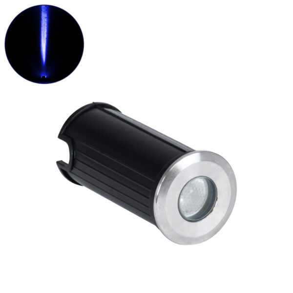 GloboStar® UNDERGROUND-GENA 90199 Χωνευτό Φωτιστικό Σποτ Δαπέδου LED 1W 80lm 5° DC 24V Αδιάβροχο IP68 Φ3 x Υ6cm Μπλε - Ανοξείδωτο Ατσάλι - 3 Years Warranty