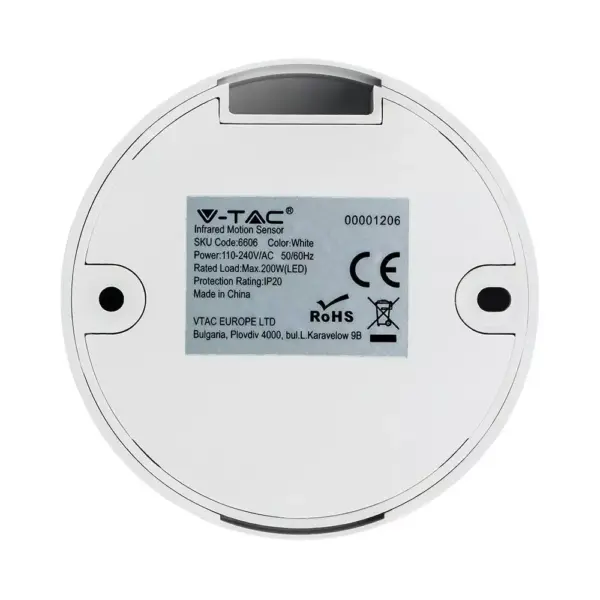 Αισθητήρας κίνησης οροφής λευκό σώμα MAX 200W V-TAC – 6606