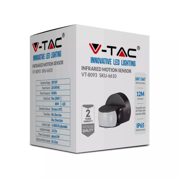 Ανιχνευτής κίνησης Infrared Max 600W Μαύρο V-TAC – 6610
