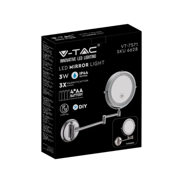 LED Επιτοίχιος Καθρέφτης 3W Μπαταρίας με Βραχίονα Περιστρεφόμενος 6400K – 6628