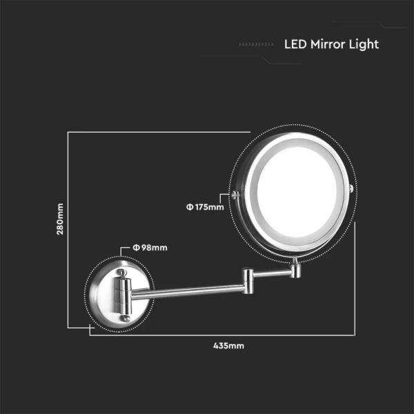 LED Επιτοίχιος Καθρέφτης 3W Μπαταρίας με Βραχίονα Περιστρεφόμενος 6400K – 6628