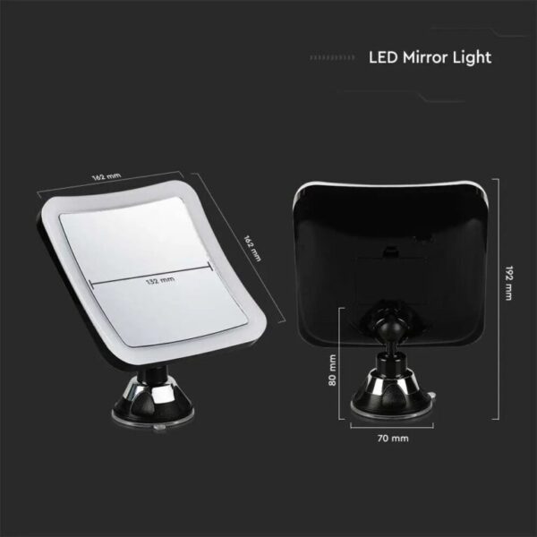 Φωτιστικό LED 3.2W με καθρέφτη, μπαταρίας 6400K με βεντούζα V-TAC – 6630