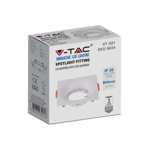 Χωνευτό φωτιστικό Spot GU10 τετράγωνο λευκό V-TAC – 6634