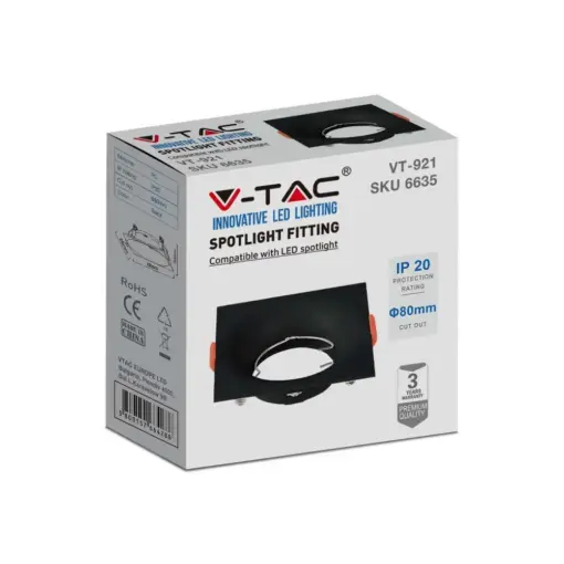 Χωνευτό φωτιστικό Spot GU10 τετράγωνο μαύρο V-TAC – 6635