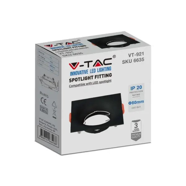 Χωνευτό φωτιστικό Spot GU10 τετράγωνο μαύρο V-TAC – 6635