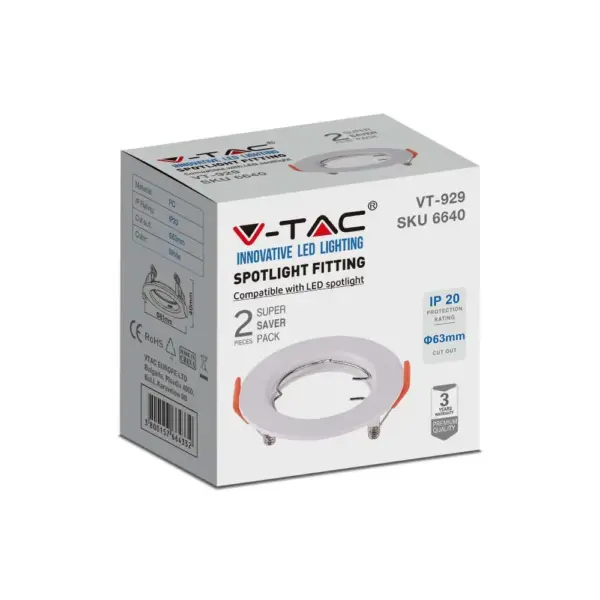 Χωνευτό φωτιστικό Spot GU10 στρογγυλό λευκό 2 τμχ. V-TAC – 6640