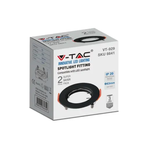Χωνευτό φωτιστικό Spot GU10 στρογγυλό μαύρο 2 τμχ. V-TAC – 6641