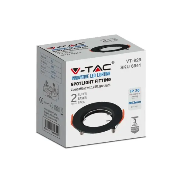 Χωνευτό φωτιστικό Spot GU10 στρογγυλό μαύρο 2 τμχ. V-TAC – 6641