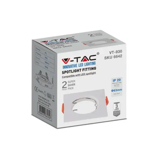 Χωνευτό φωτιστικό Spot GU10 τετράγωνο λευκό 2 τμχ. V-TAC – 6642