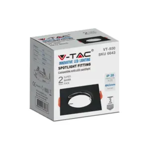 Χωνευτό φωτιστικό Spot GU10 τετράγωνο μαύρο 2 τμχ. V-TAC – 6643