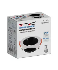 Χωνευτό φωτιστικό Spot GU10 στρογγυλό λευκό με μαύρο ανακλαστήρα V-TAC – 6645