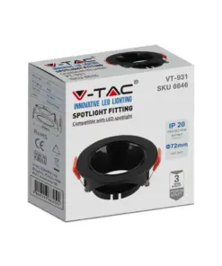 Χωνευτό φωτιστικό Spot GU10 στρογγυλό μαύρο με μαύρο ανακλαστήρα V-TAC – 6646