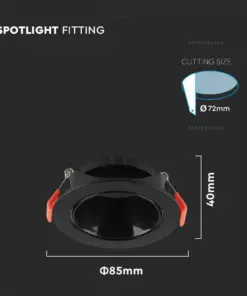 Χωνευτό φωτιστικό Spot GU10 στρογγυλό μαύρο με μαύρο ανακλαστήρα V-TAC – 6646
