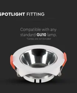Χωνευτό φωτιστικό Spot GU10 στρογγυλό λευκό με χρώμιο ανακλαστήρα V-TAC – 6647