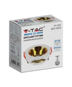 Χωνευτό φωτιστικό Spot GU10 στρογγυλό λευκό με χρυσό ανακλαστήρα V-TAC – 6648