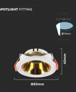 Χωνευτό φωτιστικό Spot GU10 στρογγυλό λευκό με χρυσό ανακλαστήρα V-TAC – 6648
