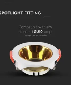 Χωνευτό φωτιστικό Spot GU10 στρογγυλό λευκό με χρυσό ανακλαστήρα V-TAC – 6648