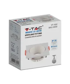 Χωνευτό φωτιστικό Spot GU10 τετράγωνο λευκό με λευκό ανακλαστήρα V-TAC – 6650