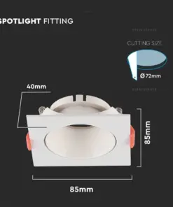Χωνευτό φωτιστικό Spot GU10 τετράγωνο λευκό με λευκό ανακλαστήρα V-TAC – 6650