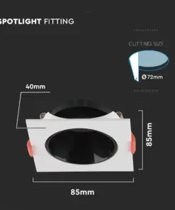 Χωνευτό φωτιστικό Spot GU10 τετράγωνο λευκό με μαύρο ανακλαστήρα V-TAC – 6651