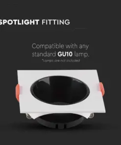 Χωνευτό φωτιστικό Spot GU10 τετράγωνο λευκό με μαύρο ανακλαστήρα V-TAC – 6651