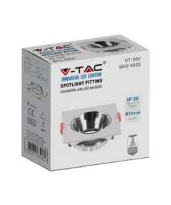 Χωνευτό φωτιστικό Spot GU10 τετράγωνο λευκό με χρώμιο ανακλαστήρα V-TAC – 6653