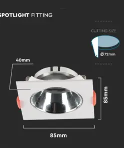 Χωνευτό φωτιστικό Spot GU10 τετράγωνο λευκό με χρώμιο ανακλαστήρα V-TAC – 6653