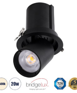 GloboStar® VIRGO-B 60312 Χωνευτό LED Spot Downlight TrimLess Φ13.5cm 20W 2600lm 36° AC 220-240V IP20 Φ13.5cm x Υ14cm – Στρόγγυλο – Μαύρο – Φυσικό Λευκό 4500K – Bridgelux COB – 5 Years Warranty
