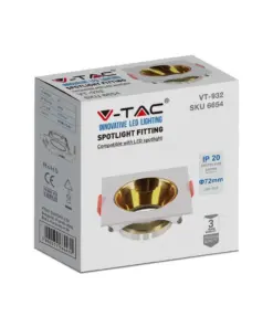 Χωνευτό φωτιστικό Spot GU10 τετράγωνο λευκό με χρυσό ανακλαστήρα V-TAC – 6654