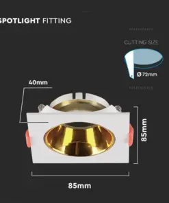 Χωνευτό φωτιστικό Spot GU10 τετράγωνο λευκό με χρυσό ανακλαστήρα V-TAC – 6654