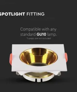 Χωνευτό φωτιστικό Spot GU10 τετράγωνο λευκό με χρυσό ανακλαστήρα V-TAC – 6654