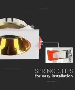 Χωνευτό φωτιστικό Spot GU10 τετράγωνο λευκό με χρυσό ανακλαστήρα V-TAC – 6654