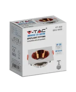 Χωνευτό φωτιστικό Spot GU10 τετράγωνο λευκό με ροζ χαλκό ανακλαστήρα V-TAC – 6655