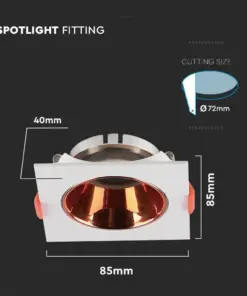 Χωνευτό φωτιστικό Spot GU10 τετράγωνο λευκό με ροζ χαλκό ανακλαστήρα V-TAC – 6655